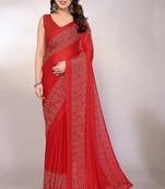 red printed bandhani chiffon self design saree with blouse 