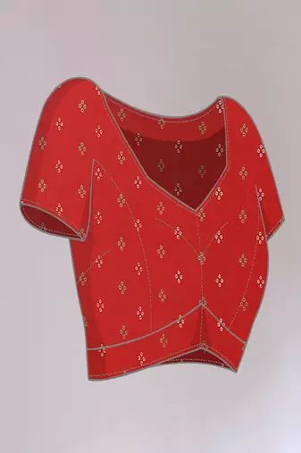 red printed bandhani chiffon self design saree  with blouse 