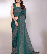 green printed bandhani chiffon self design saree with blouse 