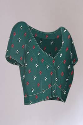 green printed bandhani chiffon self design saree  with blouse  5