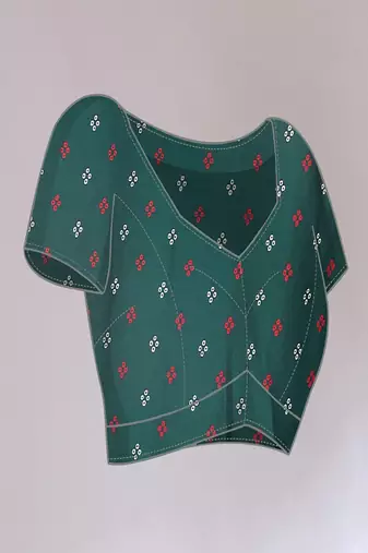 green printed bandhani chiffon self design saree  with blouse 