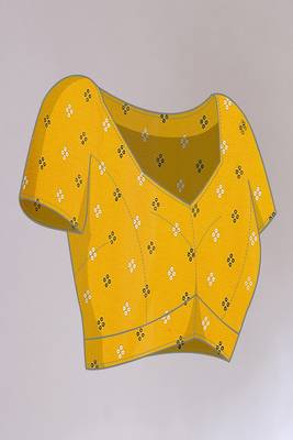 yellow printed bandhani chiffon self design saree  with blouse  5