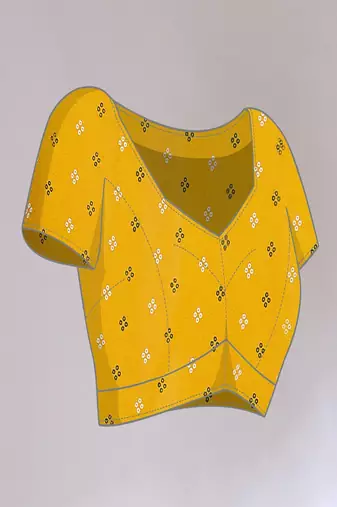 yellow printed bandhani chiffon self design saree  with blouse 