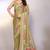 olive printed hand batik chiffon, georgette saree with blouse