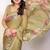 olive printed hand batik chiffon, georgette saree with blouse