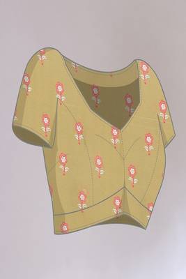 olive printed hand batik chiffon, georgette saree  with blouse 5