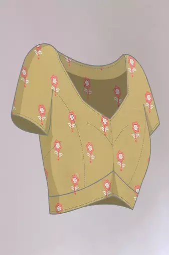 olive printed hand batik chiffon, georgette saree  with blouse