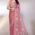 peach printed hand batik chiffon, georgette saree with blouse