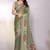 green printed hand batik chiffon, georgette saree with blouse