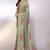 green printed hand batik chiffon, georgette saree with blouse