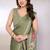 green printed hand batik chiffon, georgette saree with blouse