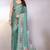 teal printed hand batik chiffon, georgette saree with blouse