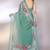 teal printed hand batik chiffon, georgette saree with blouse