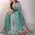 teal printed hand batik chiffon, georgette saree with blouse
