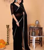 black wedding party & festive georgette solid/plain saree with blouse