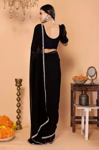 black wedding party & festive georgette solid/plain saree with blouse