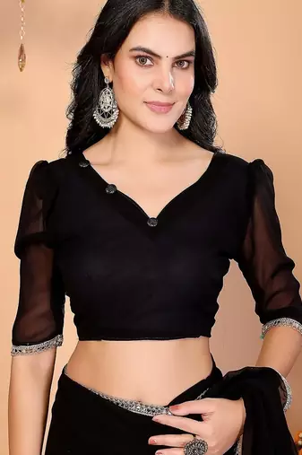 black wedding party & festive georgette solid/plain saree with blouse