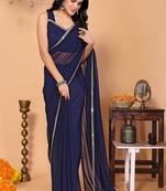 blue wedding party & festive georgette solid/plain saree with blouse