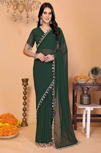 green wedding party & festive georgette embellished saree with blouse