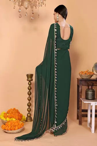 green wedding party & festive georgette embellished saree with blouse