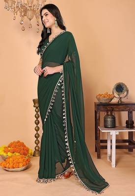 green wedding party & festive georgette embellished saree with blouse 3