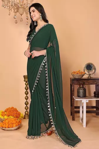 green wedding party & festive georgette embellished saree with blouse