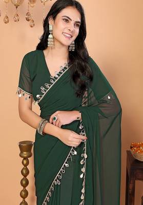 green wedding party & festive georgette embellished saree with blouse 4