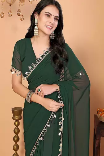 green wedding party & festive georgette embellished saree with blouse