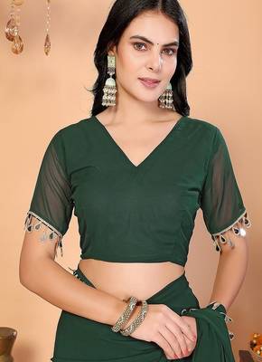 green wedding party & festive georgette embellished saree with blouse 5