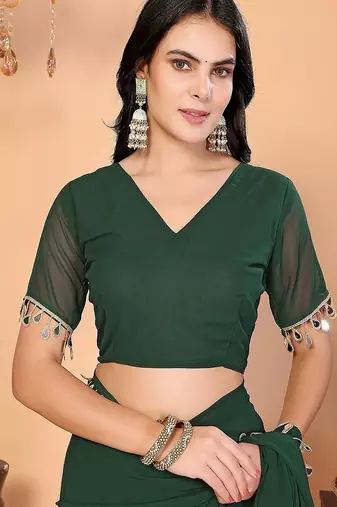 green wedding party & festive georgette embellished saree with blouse