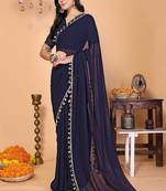 blue wedding party & festive georgette embellished saree with blouse