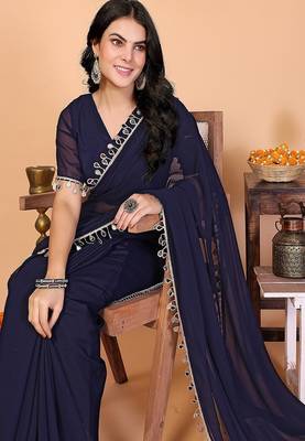 blue wedding party & festive georgette embellished saree with blouse 3