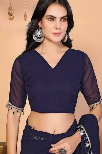 blue wedding party & festive georgette embellished saree with blouse