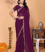 wine wedding party & festive georgette embellished saree with blouse