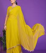 yellow wedding party & festive georgette embellished saree with blouse
