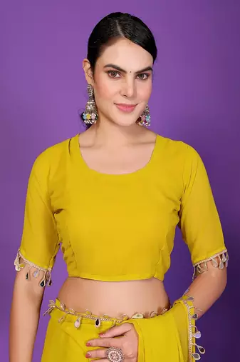 yellow wedding party & festive georgette embellished saree with blouse