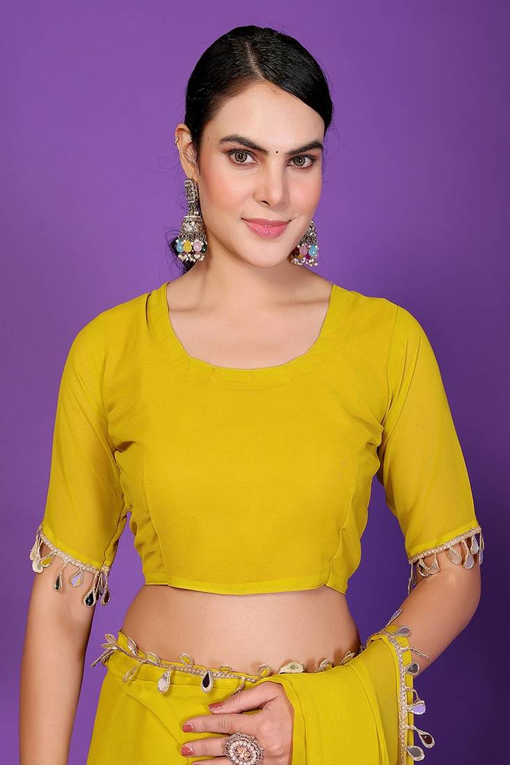 yellow wedding party & festive georgette embellished saree with blouse