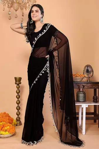 black wedding party & festive georgette embellished saree with blouse