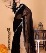 black wedding party & festive georgette embellished saree with blouse
