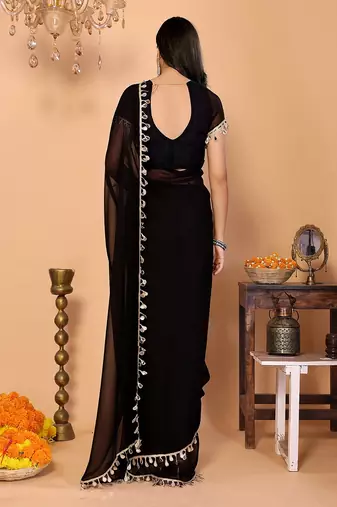 black wedding party & festive georgette embellished saree with blouse