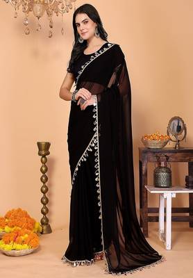 black wedding party & festive georgette embellished saree with blouse 3