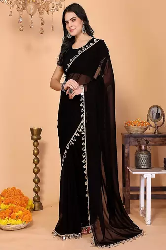 black wedding party & festive georgette embellished saree with blouse