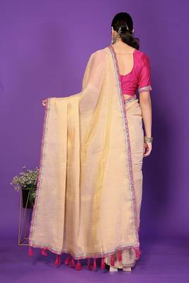 chiku wedding party & festive cotton silk embellished saree with blouse 2
