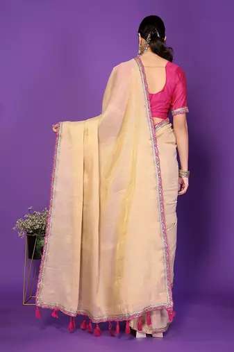 chiku wedding party & festive cotton silk embellished saree with blouse