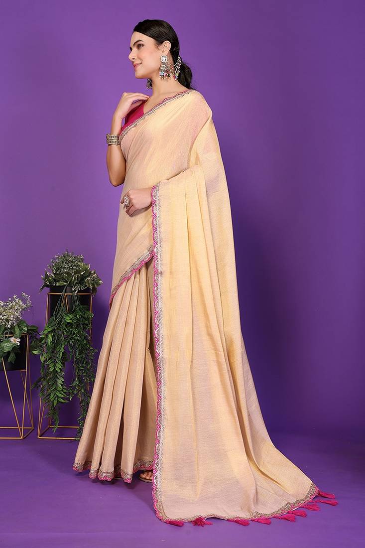 chiku wedding party & festive cotton silk embellished saree with blouse