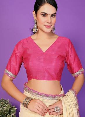 chiku wedding party & festive cotton silk embellished saree with blouse 5
