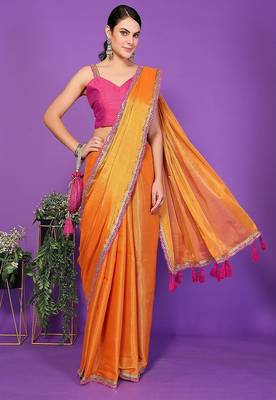 yellow wedding party & festive cotton silk embellished saree with blouse 1