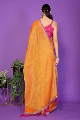 yellow wedding party & festive cotton silk embellished saree with blouse 2