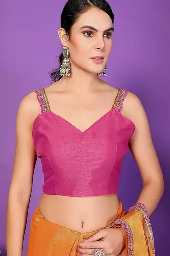 yellow wedding party & festive cotton silk embellished saree with blouse