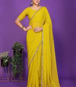 yellow wedding party & festive georgette embellished saree with blouse
